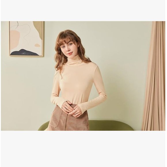SUNFAYNIS Women's Long Sleeve Turtleneck Top Stretch Size XL - Beige NWT - Picture 3 of 6
